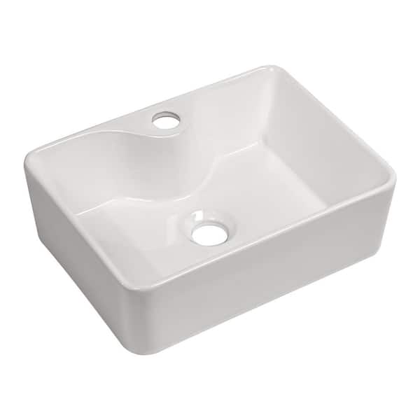 YSQCAR 16 in. Vessel Rectangular Bathroom Sink without Overflow Drain in White Ceramic