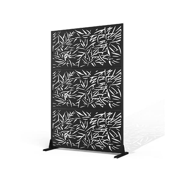47 in. W x 72 in. H Black Metal Pattern Freestanding Decorative Privacy Fence & Screen