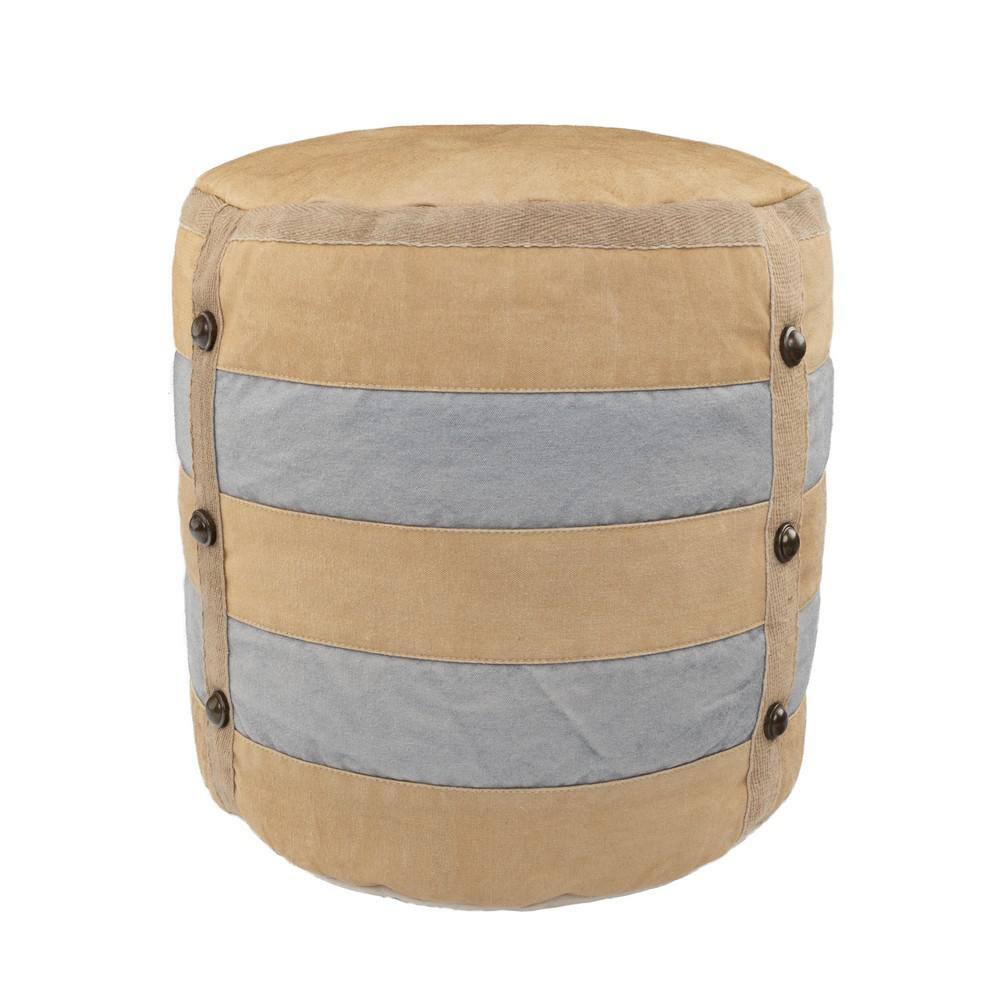 LR Home 16 in. Beige Rustic Farmhouse Striped Pouf POUFS34005MLT1414
