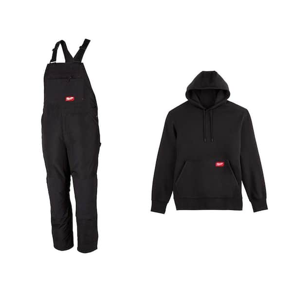 Men's 2X-Large Black FREEFLEX Insulated Bib Overalls and Large Black Mid Weight Hoodie (2-Pack)