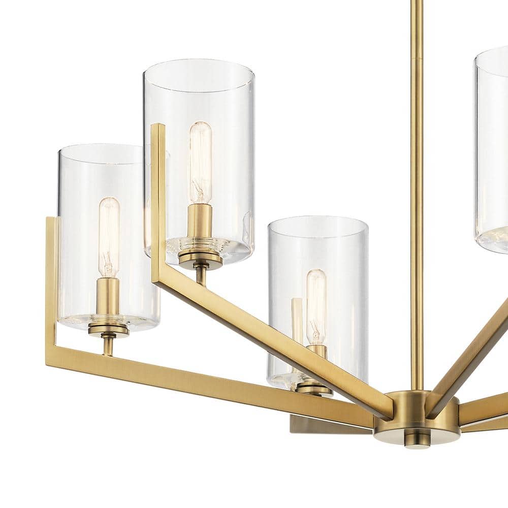 Brushed Brass and Clear Glass 6-Light Sputnik Chandelier