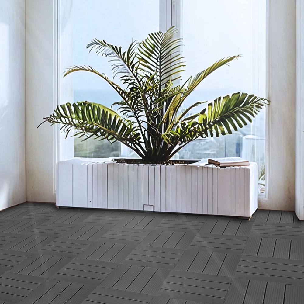Dark Gray 12x12 Plastic Composite Interlocking Deck Tiles, Set of 35