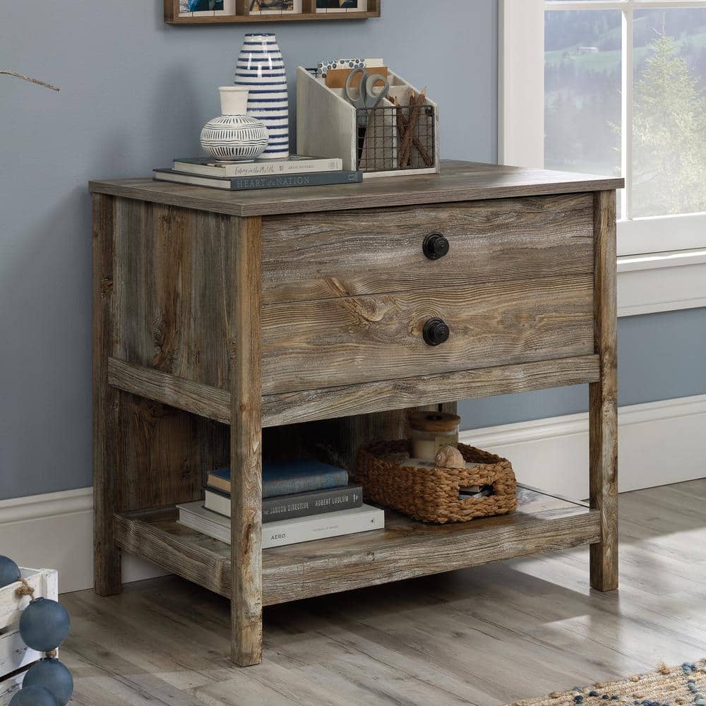 Rustic Cedar 1-Drawer Lateral File Cabinet with Open Shelf