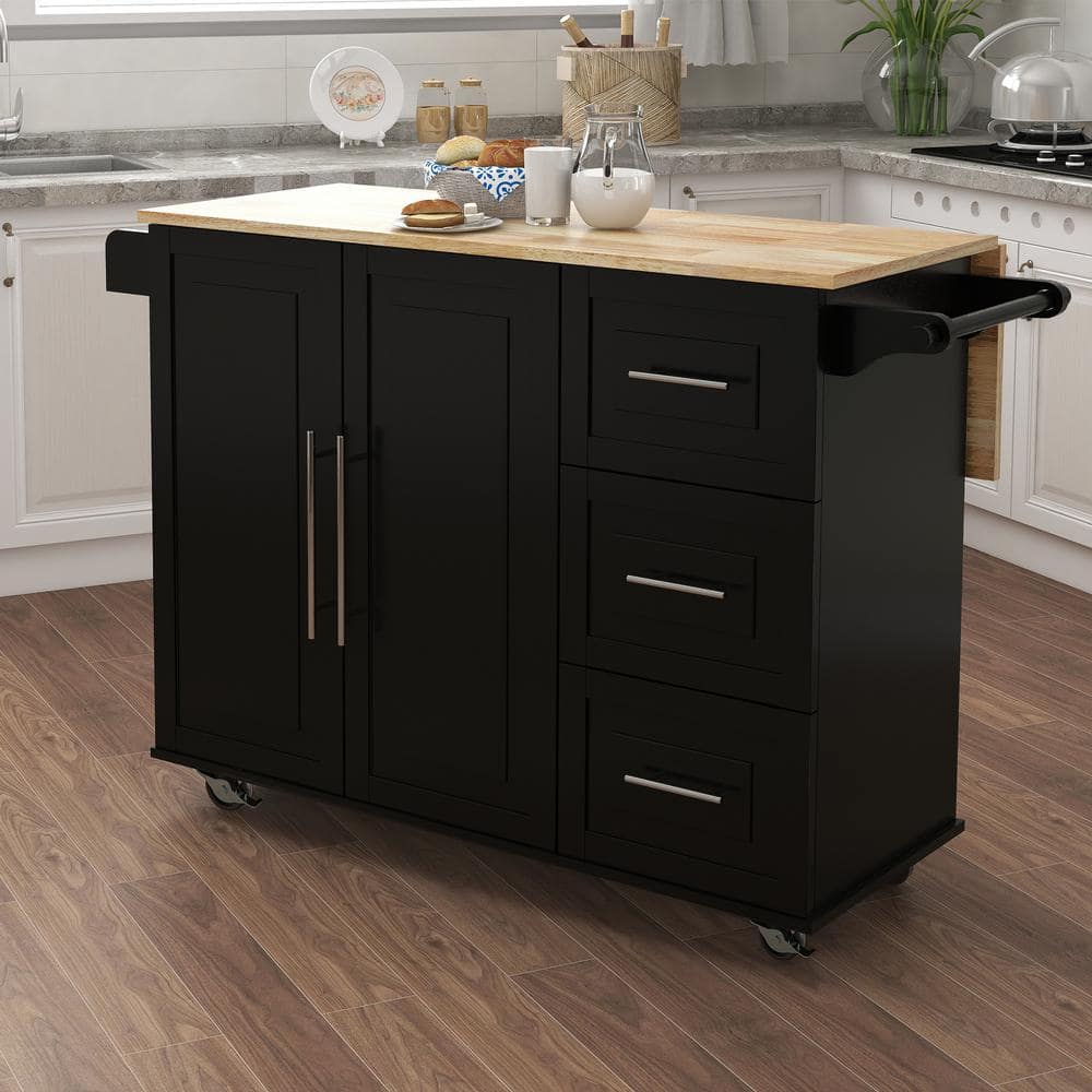 MDF Kitchen Cart with 2-Door Cabinet, Spice Rack, Drop Leaf and Towel Rack