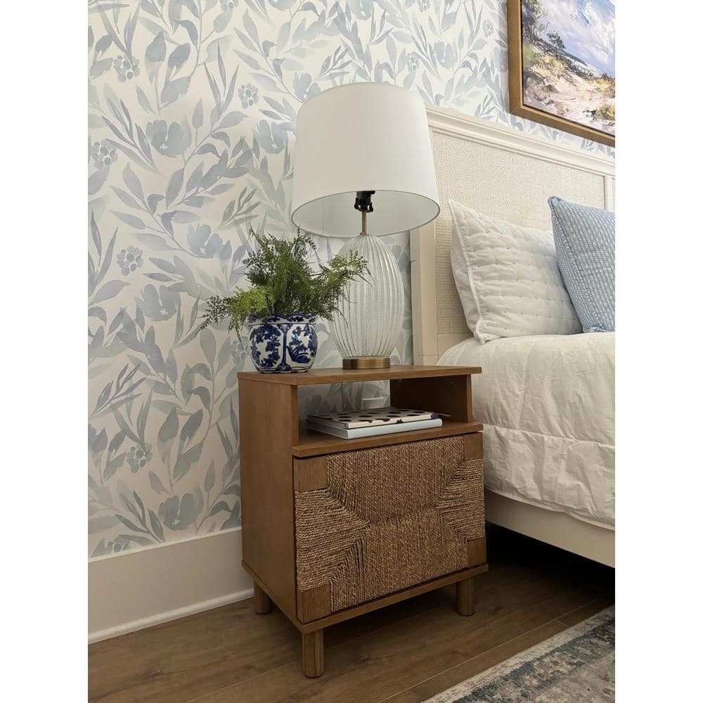 Beacon Light Brown Wood and Seagrass Nightstand