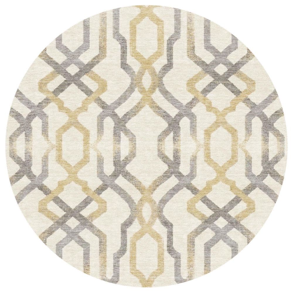 Chantille Machine Washable Indoor/Outdoor Abstract ACN2970 Pearl 8 ft. x 8 ft. Round Rug price history on PriceWatchPro