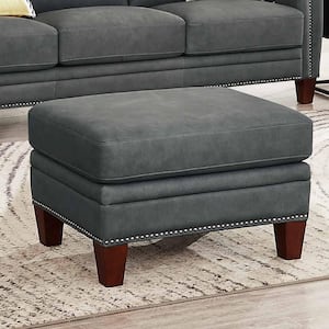 Sherwood Charcoal Top Grain Leather Rectangle Accent Medium Ottoman
