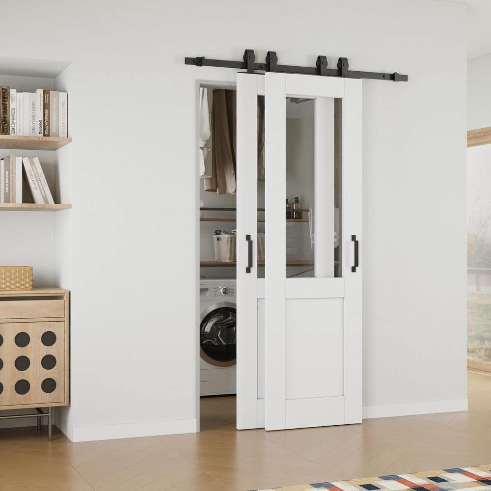 ARK DESIGN 40 in. x 80 in. (Double 24 in. ) 1/2 Lite Clear Glass White ...