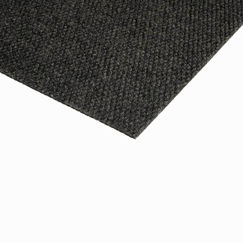 18" Black Polyester Self-Stick Carpet Tiles, 16-Pack