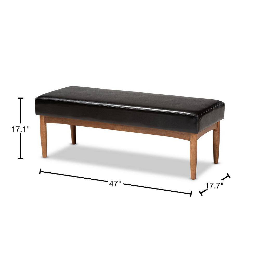 Arvid Mid-Century Modern Dark Brown Faux Leather Upholstered Dining Bench