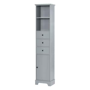 15 in. W x 10 in. D x 68 in. H Gray MDF Freestanding Linen Cabinet with 3-Drawers and Adjustable Shelves