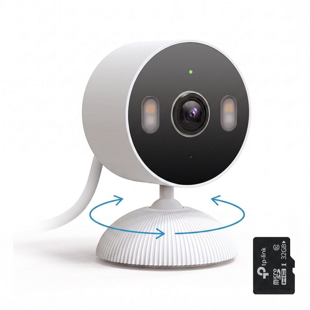 Tapo 2k Indoor/Outdoor Plug-In Security Camera with SD Card 24/7 Capturing, w/Color Night Vision, No Subscription Fees