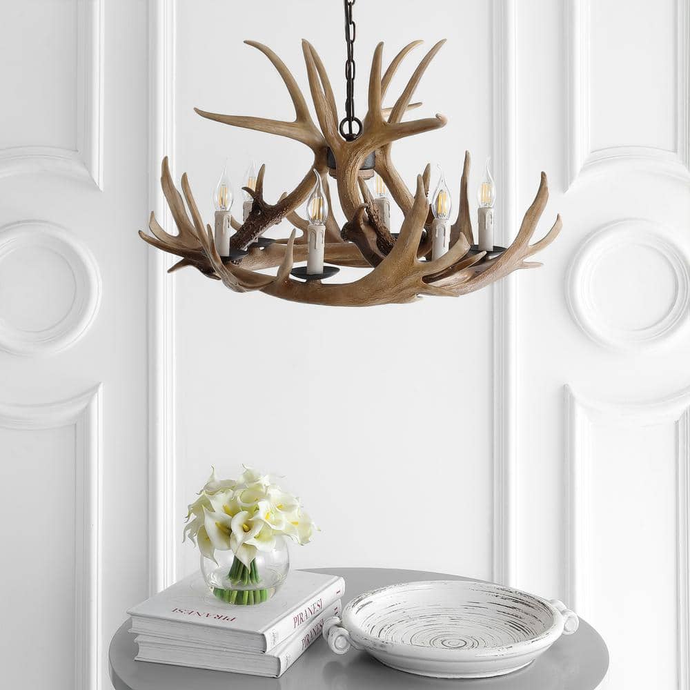 Nelle Adjustable 28.5" Brown Resin Antler 6-Light Chandelier