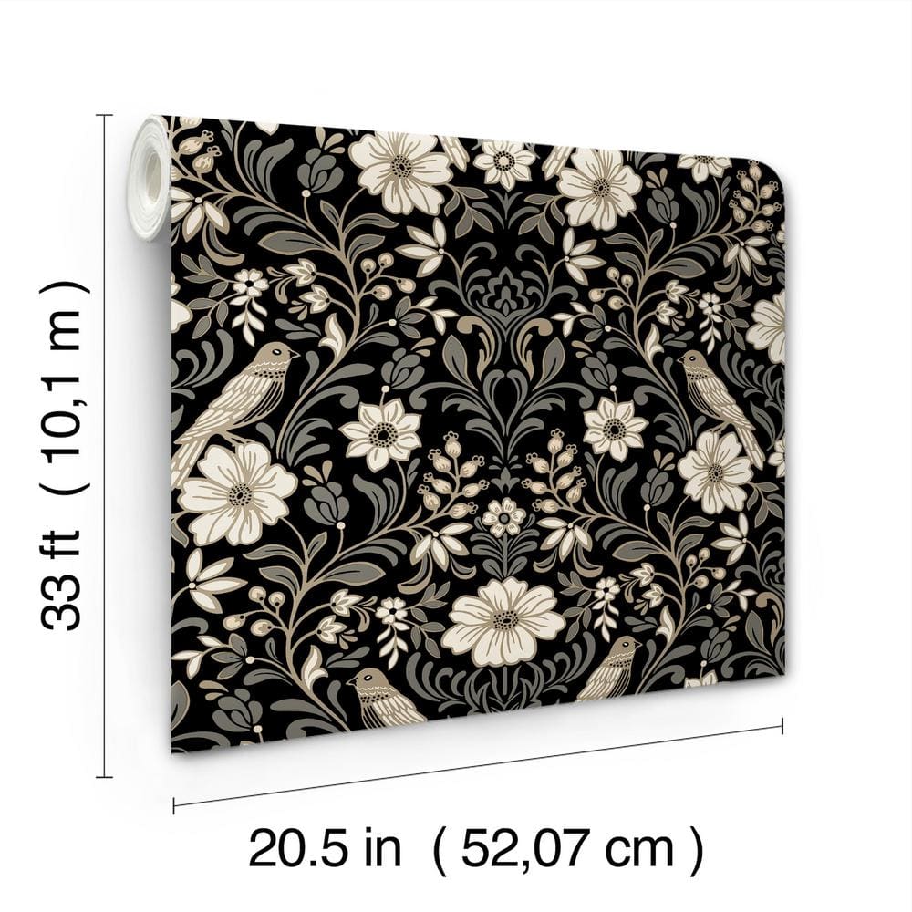 Black and White Damask Pre-pasted Washable Wallpaper