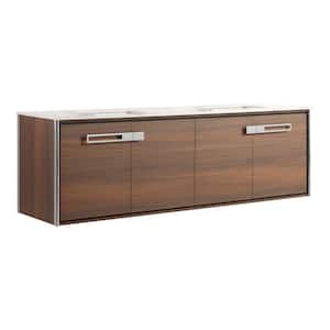 Oakville 72 in. W x 20 in. D x 23.25 in. H Wall Mounted Bathroom Vanity in Brown with White Quartz Top