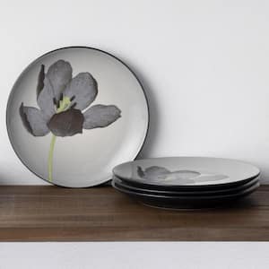 Colorwave Graphite 8.25 in. (Black) Stoneware Floral Accent Plates, (Set of 4)
