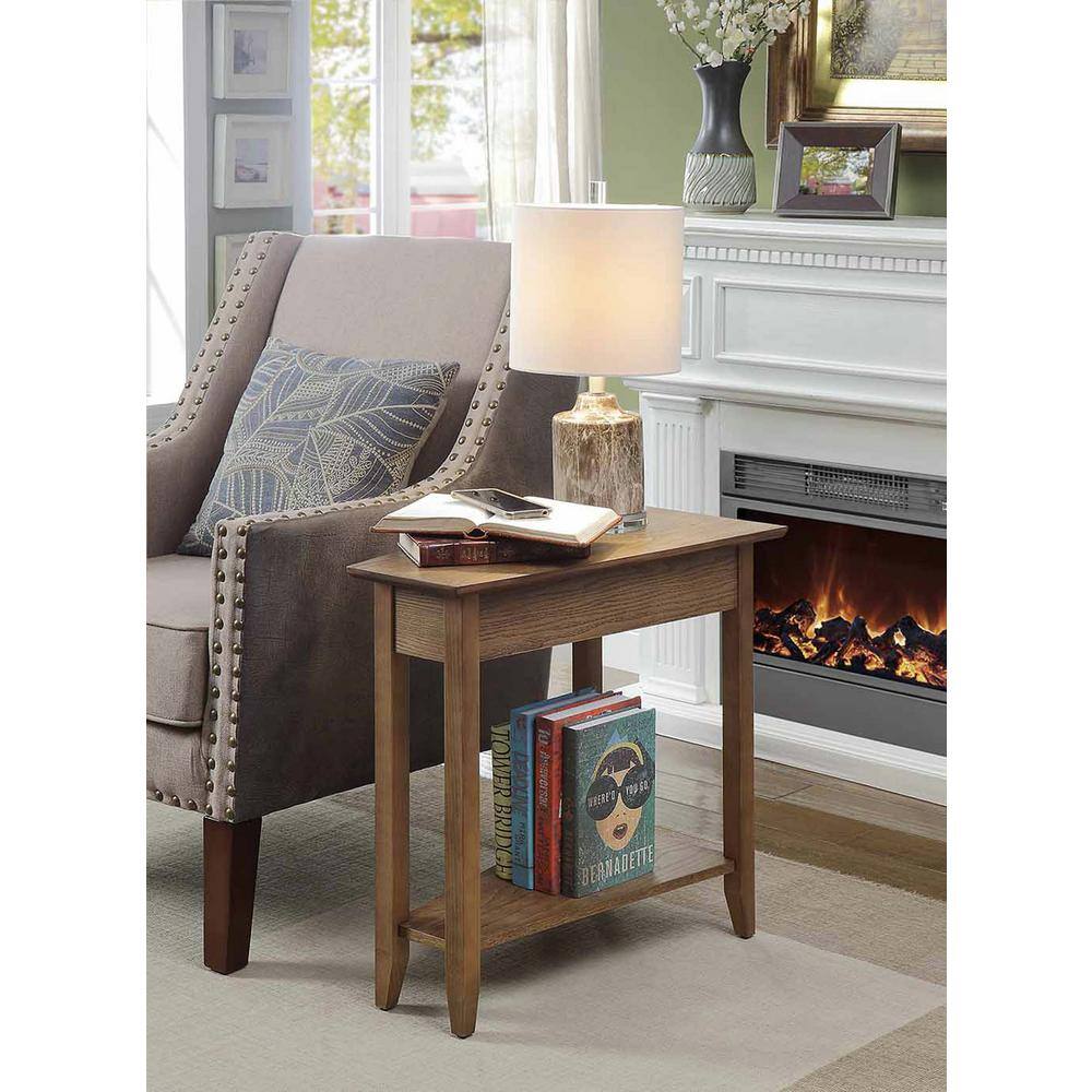 Driftwood Triangular Wood End Table with Shelf, 24" x 16" x 24"
