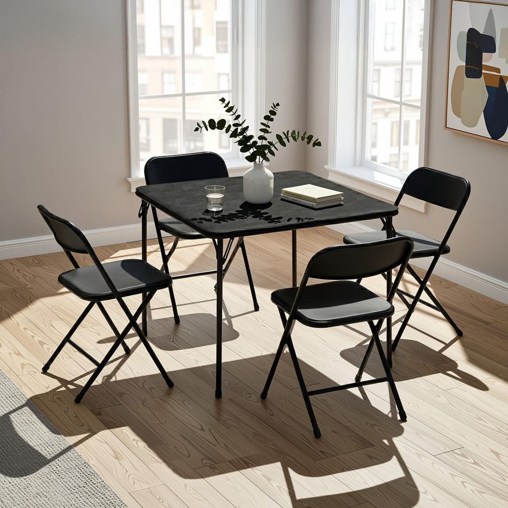 Homy Casa Nola Series 5-Piece Black Folding Table & Chair Sets