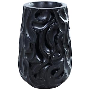 24 in. Black Large Wavy Textured Floor Resin Decorative Vase