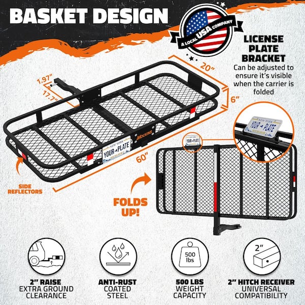 60 in. x 20 in. x 6 in. Trailer Hitch Cargo Carrier Basket w/ 20 cu ft. Orange Cargo Bag and Hitch Rack Accessories