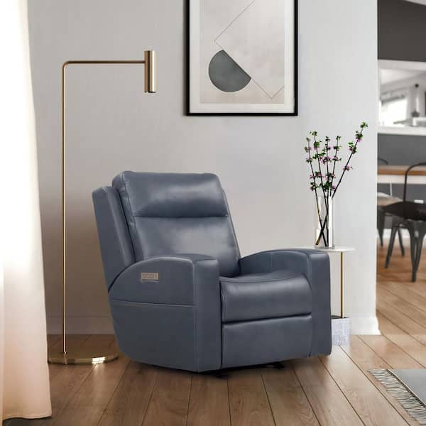 37 in. Genuine Leather Power Recliner Triple Power Adjustment with Zero Gravity, USB and Type-C Charging in Blue