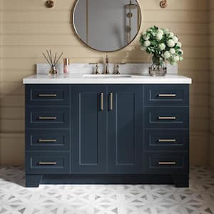 Taylor 55 in. W x 22 in. D x 36 in. H Freestanding Bath Vanity in Midnight Blue with Carrara White Marble Top