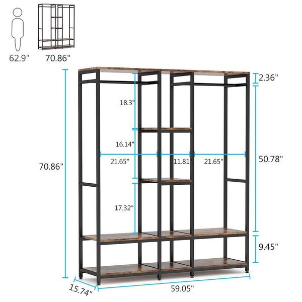 BYBLIGHT 78 in. Brown Free-standing Industrial Clothes Rack Freestanding  Closet Organizer Storage with Double Rods BB-U028GX1 - The Home Depot