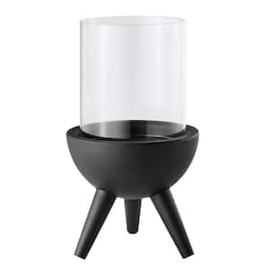 Molta Modern Black, Clear Metal Bold Pedestal and Glass Pillar in Votive Candle Holder - Small