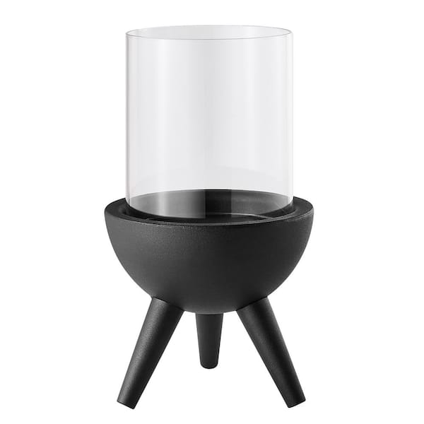 DANYA B Molta Modern Black, Clear Metal Bold Pedestal and Glass Pillar in Votive Candle Holder - Small