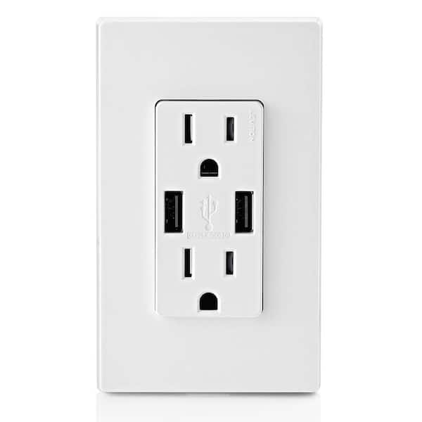 Leviton 15 Amp Decora Combination Tamper Resistant Outlet USB Charger, White (3-Pack) M02-T5632-3BW - The Depot