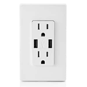 3.6A USB Dual Type A In-Wall Charger with 15 Amp Tamper-Resistant Outlets, White T5632-BW