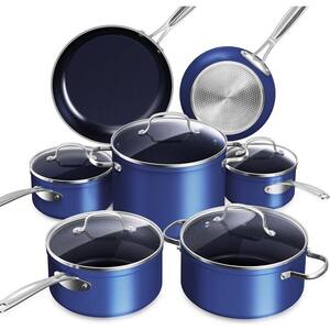Diamond Infused 12-Piece Stainless Steel Nonstick Cookware Set in Deep Blue