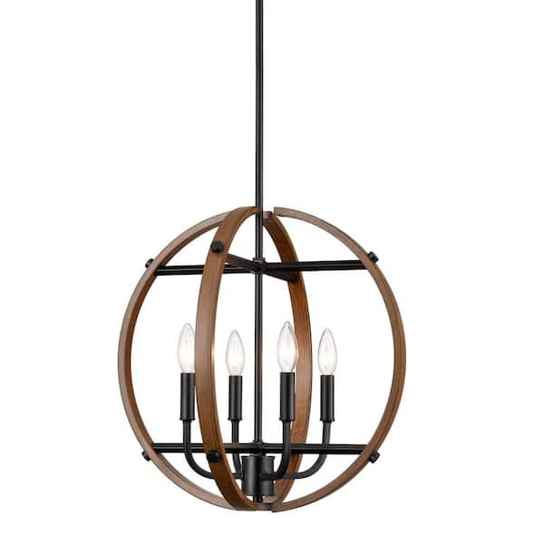 CLAXY 4-Light Black No Decorative Accents Shaded Circle Chandelier for Dining Room;Foyer with No Bulbs Included