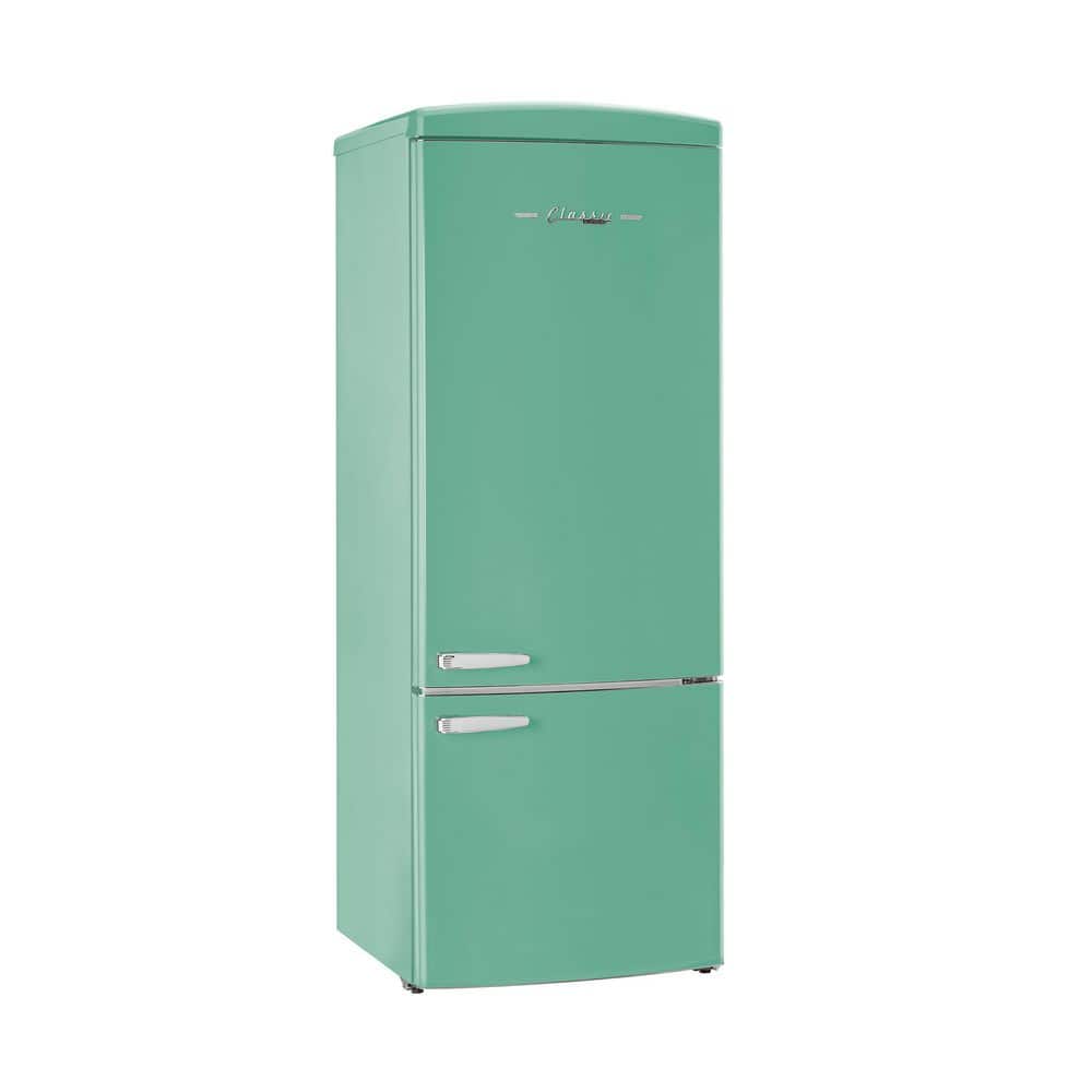 UNIQUE Classic Retro 28 in. 16.7 cu. ft. Frost Free Bottom Freezer Fridge in Ocean Mist Turquoise, Energy Star