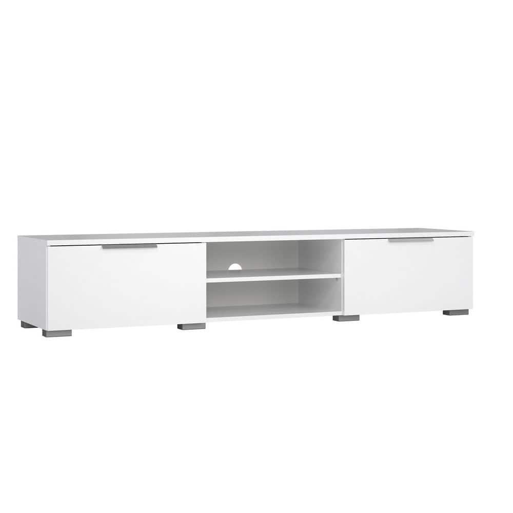 White Gloss Engineered Wood TV Stand with Cabinet and Shelves