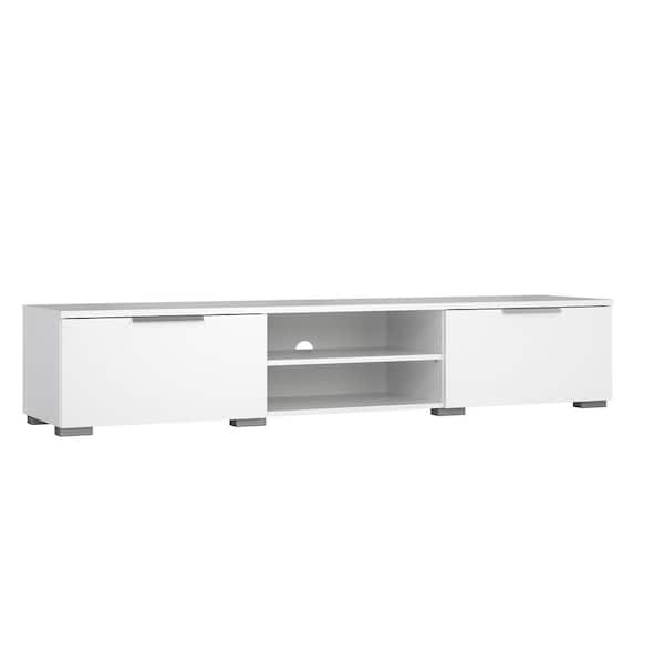 Match 68 in. White High Gloss Engineered Wood TV Stand Fits TVs Up to 45 in. with Adjustable Shelves