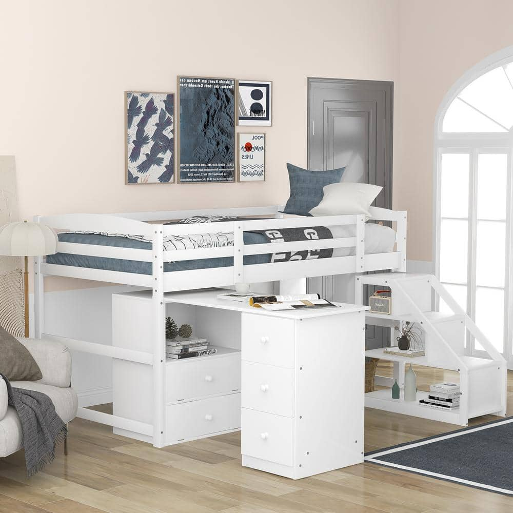 Harper & Bright Designs Versatile White Wood Frame Twin Size Loft Bed ...