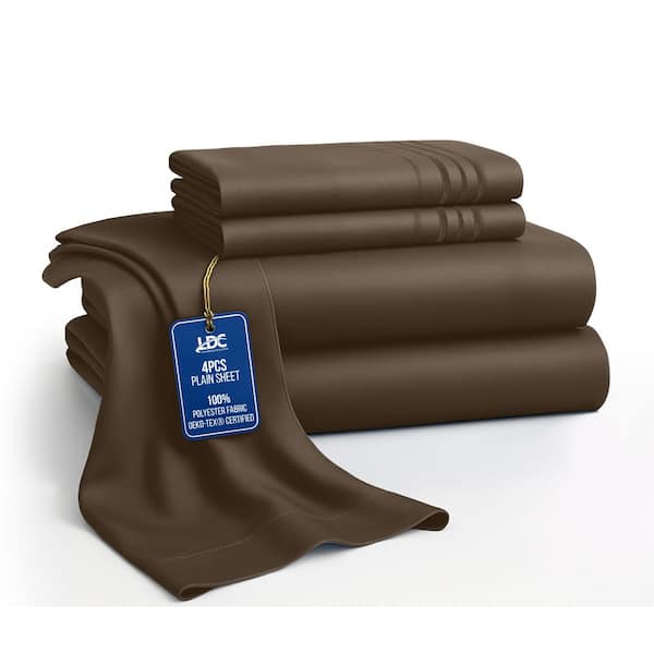 Lux Decor 4-Piece Brown Solid Color Microfiber Queen Deep Pocket Sheet Set