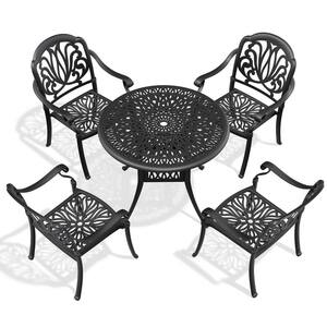 5-Piece Cast Aluminum Outdoor Dining Set with Black Frame and Seat Cushions in Random Colors