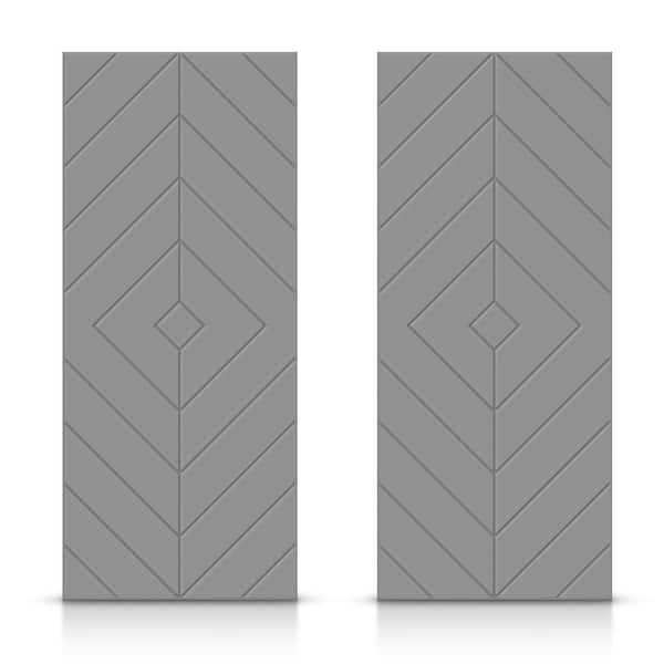 CALHOME 84 in. x 80 in. Hollow Core Light Gray Stained Composite MDF Interior Double Closet Sliding Doors