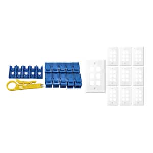 10-Pack 1-Gang White Keystone Plastic Wall Plates 6-Port and 10 Cat 6A RJ45 Keystone Jacks Blue