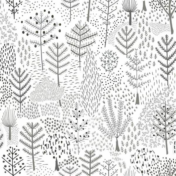 White and Grey Folklore Trees Peel and Stick Wallpaper (Covers 28.29 sq. ft.)