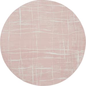 Whimsicle Pink Ivory 8 ft. x 8 ft. Abstract Contemporary Round Area Rug