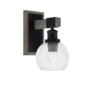 Richmond 5.75 in. 1-Light Matte Black and Painted Distressed Wood-look Metal Wall Sconce with Standard Shade