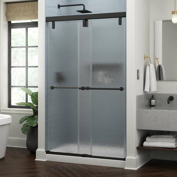 Delta Lyndall 48 In X 71 1 2 In Frameless Mod Soft Close Sliding Shower Door In Matte Black With 3 8 In 10 Mm Rain Glass Sd