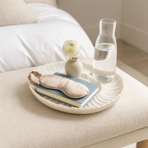 16 in. White Seashell Resin Decorative Bowl