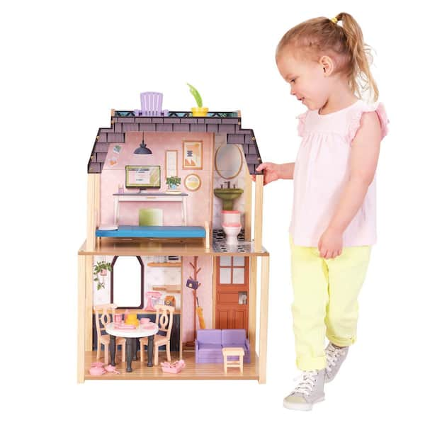 KidKraft Bella View Wooden Dollhouse with Rooftop Deck and 31 Accessories 20638 The Home Depot