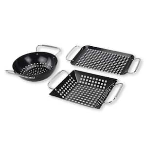 3-Pc Grill Baskets for Outdoor Grill, Black