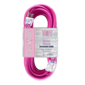 50 ft. 12/3 Heavy Duty Outdoor Extension Cord with 3 Prong Grounded Plug-15 Amps Power Cord Pink