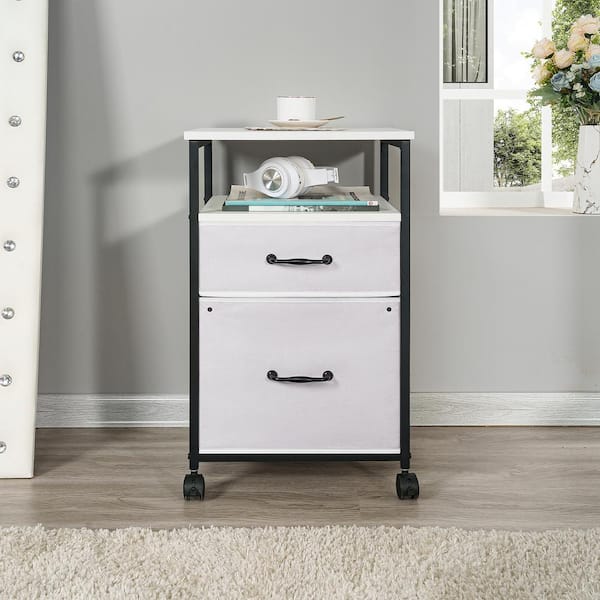 HOMESTOCK Nightstand with 2-Drawer and Shelf, Side Table for Bedroom-White